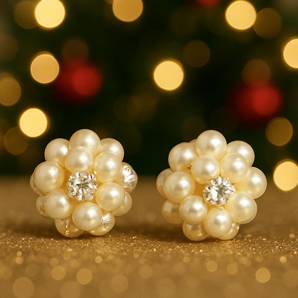✨ Holiday Pearl Cluster Earrings – Nickel Free ✨ - Picture 3 of 6